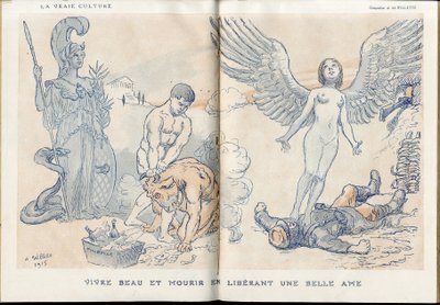 Illustration af Adolphe dit Willette (1857-1926) i "" Fantasio""", 01/05/15 - At leve smukt og dø ved at frigive en smuk sjæl - War of 14 -18, Døde lig, Barbary/Kultur, Jam of Skull - Soldater af Adolphe Leon Willette