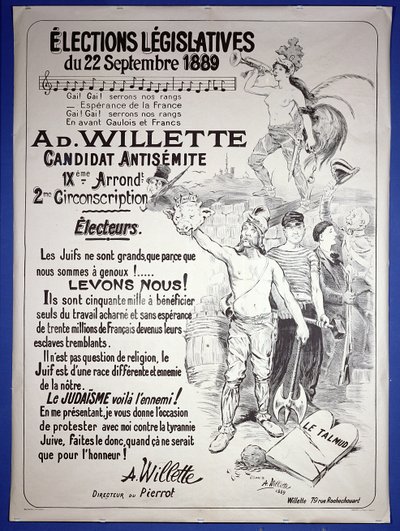 Plakat, der promoverer valget af kunstneren ved de lovgivende valg i september 1889 af Adolphe Leon Willette