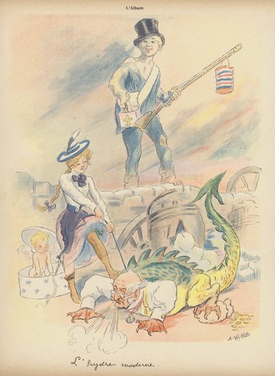 The Modern Hydra (farve litho) af Adolphe Leon Willette