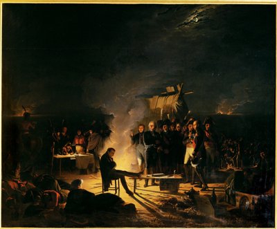 Napoleons bivuak på slagmarken ved Wagramnuit fra 5. til 6. juli 1809 ... (maleri på lærred) af Adolphe Roehn