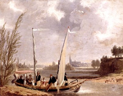 Louis-Philippe og hans familie i en båd ved Neuilly af Adolphe Roehn
