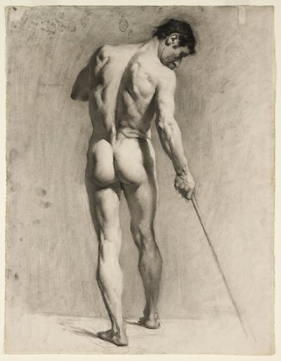 Livstegning af en mandlig nøgen med stok, ca. 1910-12 (kridt på papir) af Adolphe Valette