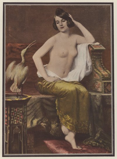 Favoritten, kvinde med en fugl (farve litho) af Adolphe Weisz