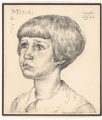 Fotogengivelse af et portræt af Mida af Han van der Kop Mida september 1933 (titel på objekt) af Adriaan Bijl (attributed to)