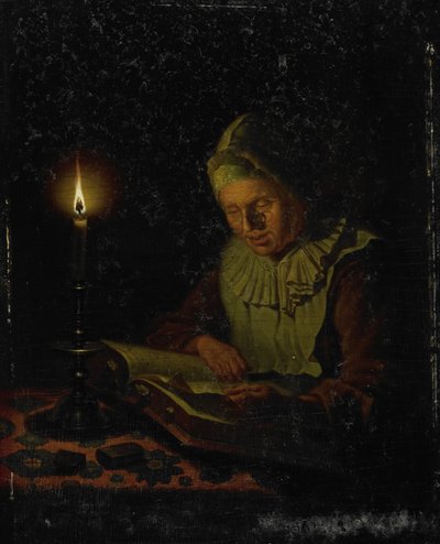 Gammel kvinde læser af Adriaan Meulemans