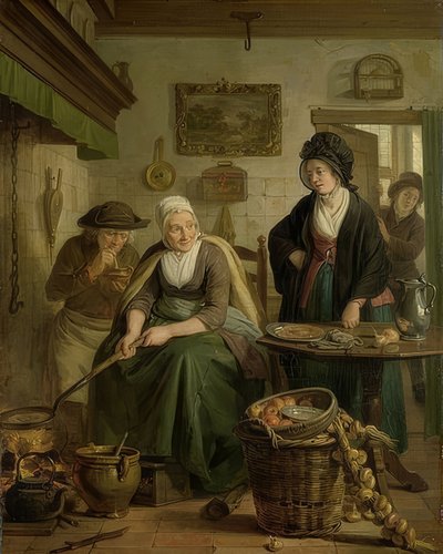 Kvinde bager pandekager. Omkring 1790-1810 af Adriaan de Lelie