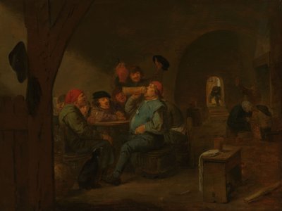 Drinking Bout in a Tavern, ca. 1700 (olie på panel) af Adriaen (follower of) Brouwer