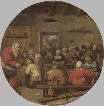 Interiør af en skole af Adriaen Brouwer