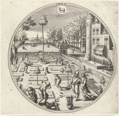 April Aprilis (titel på objekt) De tolv måneder (serietitel) af Adriaen Collaert