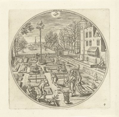 April Aprilis (titel på objekt) De tolv måneder (serietitel) af Adriaen Collaert