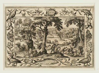 Vildsvinejagt, fra Landskaber med scener fra Det Gamle og Det Nye Testamente og Jagtscener af Adriaen Collaert