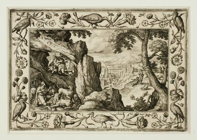 Daniel i løvens hule, fra Landskaber med scener fra Det Gamle og Det Nye Testamente og Jagtscener af Adriaen Collaert