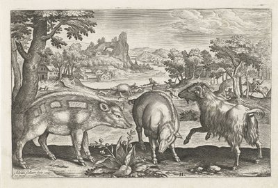 Ged og orne Firebenede dyr (serietitel) Animalivm Qvaddrvpedvm (serietitel) af Adriaen Collaert