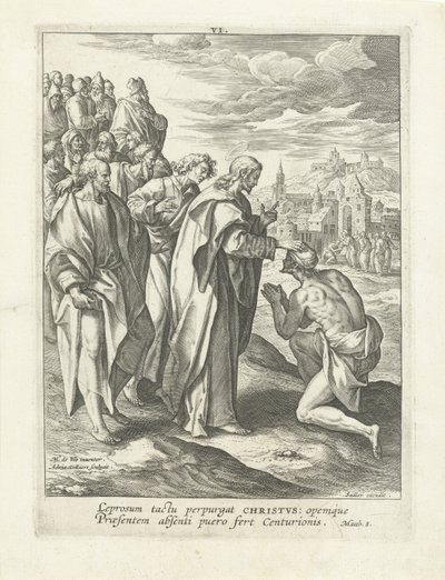 Helbredelse af en spedalsk Life of Christ (serietitel) Vita I. Christi (serietitel) af Adriaen Collaert