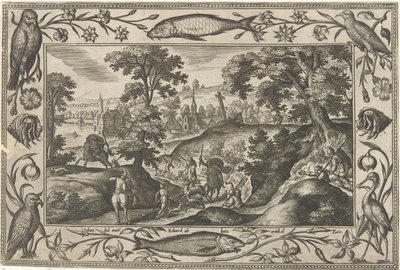 hjortejagt Landskaber med bibelske, mytologiske scener og jagtscener (serietitel) af Adriaen Collaert