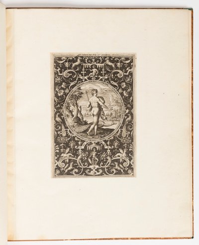 Juno, tallerken fra en suite med 6 ornamentale designs med Judgment of Paris af Adriaen Collaert