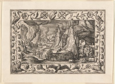 Lot og hans døtre, fra Landskaber med scener fra Det Gamle og Det Nye Testamente og Jagtscener af Adriaen Collaert