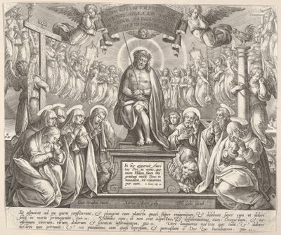 Sorgens mand med de tre Mariaer og evangelisterne,.n.d. af Adriaen Collaert