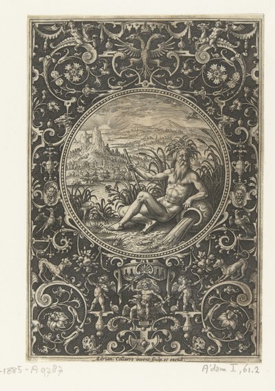 Medaljon, hvori en flodgud Medaljoner med figurer fra Judgment of Paris (serietitel) af Adriaen Collaert