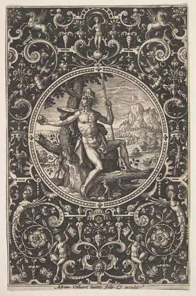 Paris i en dekorativ ramme med grotesker, ca. 1580-1600. af Adriaen Collaert