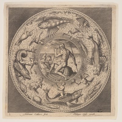 Poseidon, fra et sæt design til tallerkener (Fonds de Coupe) af Adriaen Collaert