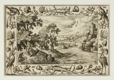 Sankt Johannes på Patmos, fra Landskaber med scener fra Det Gamle og Det Nye Testamente og jagtscener af Adriaen Collaert