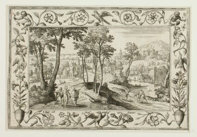 Rejsen til Emmaus, fra Landskaber med scener fra Det Gamle og Det Nye Testamente og Jagtscener af Adriaen Collaert