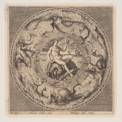 Thetis på en muslingeskal, fra et sæt design til tallerkener (Fonds de Coupe) af Adriaen Collaert