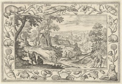 Udsendelse af apostlene Landskaber med bibelske, mytologiske scener og jagtscener (serietitel) af Adriaen Collaert