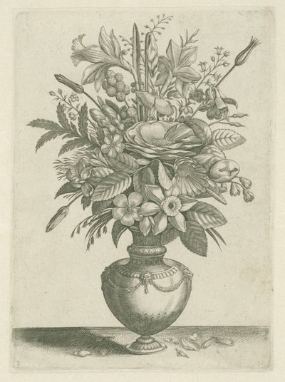 Vase med blomster, herunder trompetpåskeliljer Florilegium (serietitel) af Adriaen Collaert