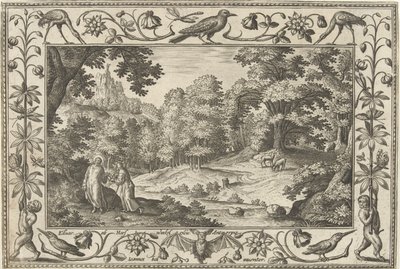 Fristelse i ørkenen Landskaber med bibelske, mytologiske scener og jagtscener (serietitel) af Adriaen Collaert