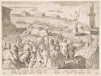 Hvaljagt af kejser Claudius i havnen i Ostia, pl. 19 i serien Game, Fowl, Fish af Adriaen Collaert