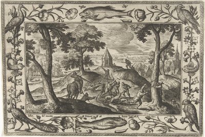 ulvejagt Landskaber med bibelske, mytologiske scener og jagtscener (serietitel) af Adriaen Collaert
