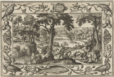 ornejagt Landskaber med bibelske, mytologiske scener og jagtscener (serietitel) af Adriaen Collaert