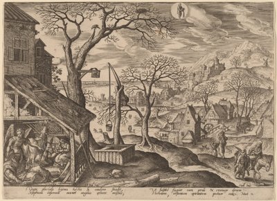 Englen fortæller Joseph at flygte og flugten til Egypten af Adriaen Collaert after Hans Bol