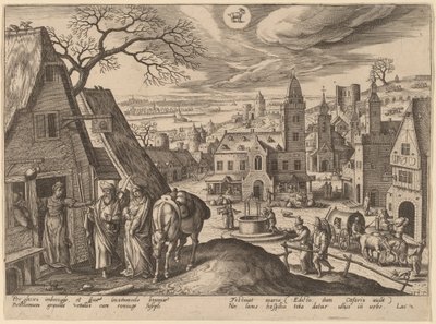 Jomfruen og Josef på kroen af Adriaen Collaert after Hans Bol