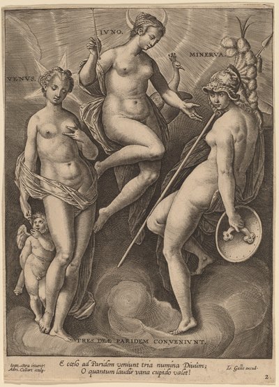 Venus, Juno og Minerva af Adriaen Collaert after Jan van der Straet