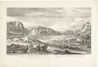 Udsigt over slottet Joux Veuë du Chasteau de Joux sur la frontiere de la franche Comté (titel på objektet) af Adriaen Frans Boudewyns