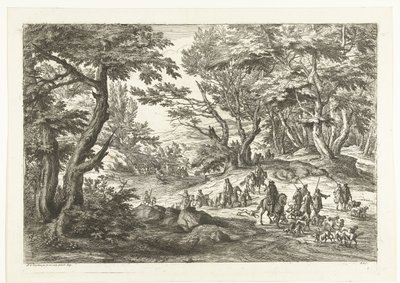 Landskab med jagtselskab Landskaber med jægere (serietitel) af Adriaen Frans Boudewyns