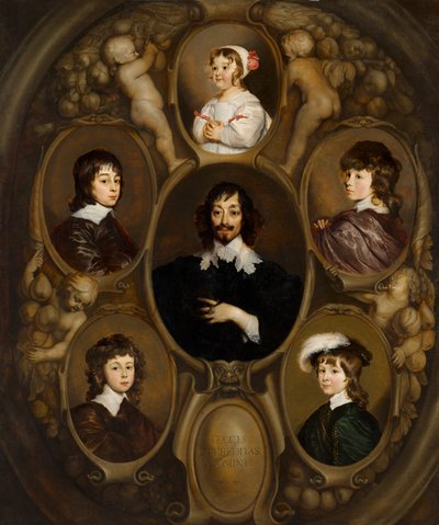 Portræt af Constantijn Huygens (1596-1687) og hans fem børn af Adriaen Hanneman