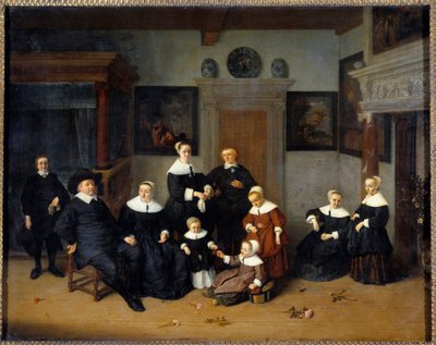 Familieportrætmaleri af Adrien Van Ostade (1610-1685) (ec.holl.) 1654 søn. 0,7x0,88 m - Familieportræt. Maleri af Adrien Van Ostade (1610-1685) (Hollandsk Skole) 1654. 0,7 x 0, 88 m. Louvre-museet, Paris af Adriaen Jansz. van Ostade