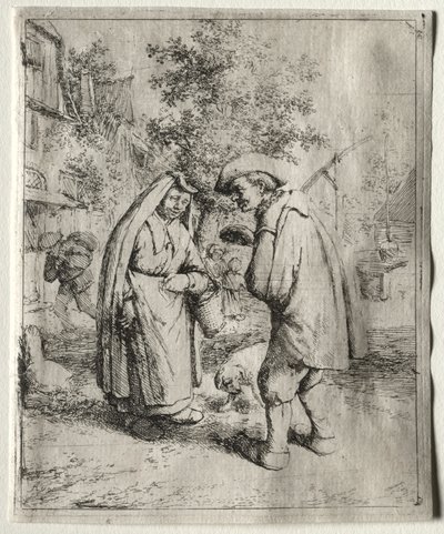 Mand taler med en kvinde. af Adriaen Jansz. van Ostade
