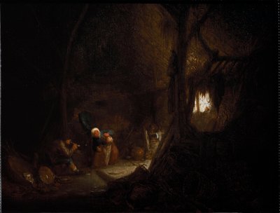 Bondefamilie i en lade (olie på lærred af Adriaen Jansz. van Ostade