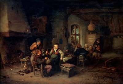 Det indre af en kro med ni bønder og en Hurdy-Gurdy-spiller, 1653. af Adriaen Jansz. van Ostade