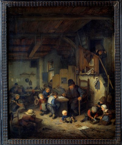Skolemesteren i Scene-klassen, en gammel lærer med små elever fra yndlingsbaggrunde. Maleri af Adrien van Ostade (1610-1685) 1662 søn. 0,4x0,32 m af Adriaen Jansz. van Ostade