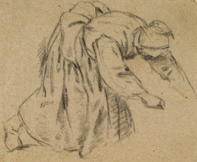 Kvinde bøjer sig ned, 1656 (kridt på papir) af Adriaen Jansz. van Ostade