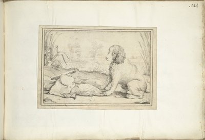 Hund ved siden af ​​jagtudstyr og bytte i landskab af Adriaen Matham (signed by artist)