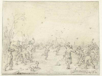 Mænd og drenge kaster snebolde af Adriaen Pietersz van de Venne