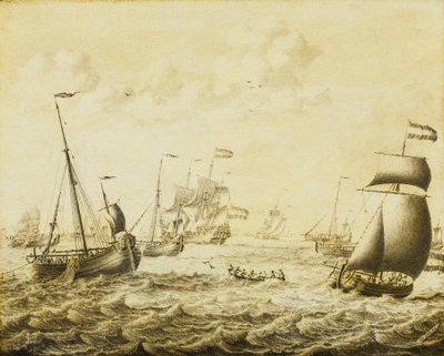 Hollandsk sildefiskeri, slutningen af det 17. århundrede (grisaille på panel) af Adriaen or Abraham Salm