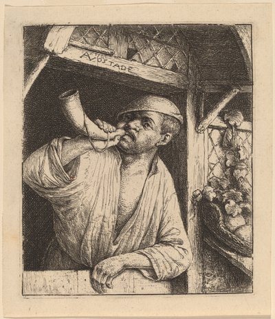 Baker, der slår sit horn af Adriaen van Ostade